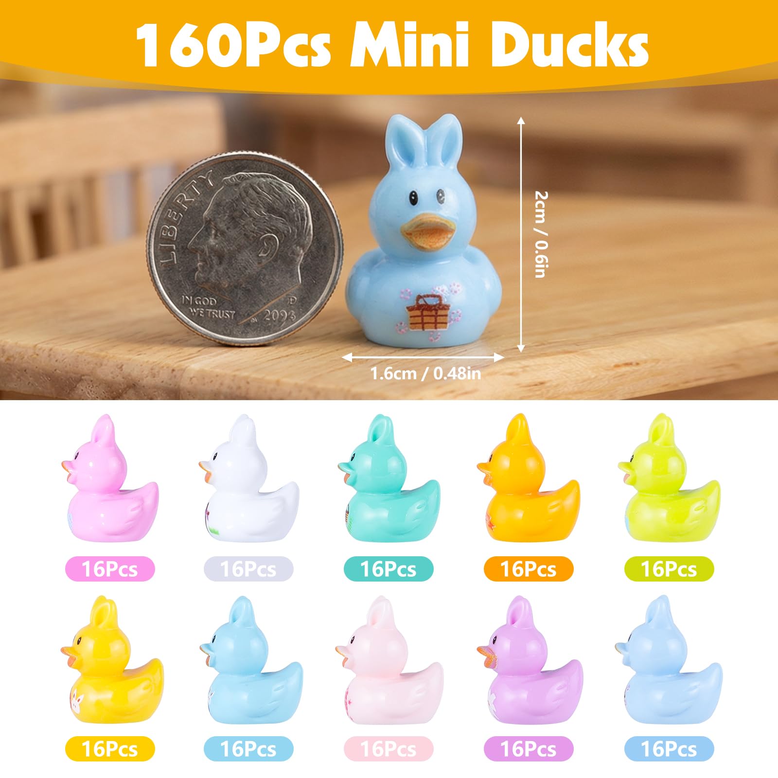 Prudiut mini resin ducks color variety for crafts and decorative projects.