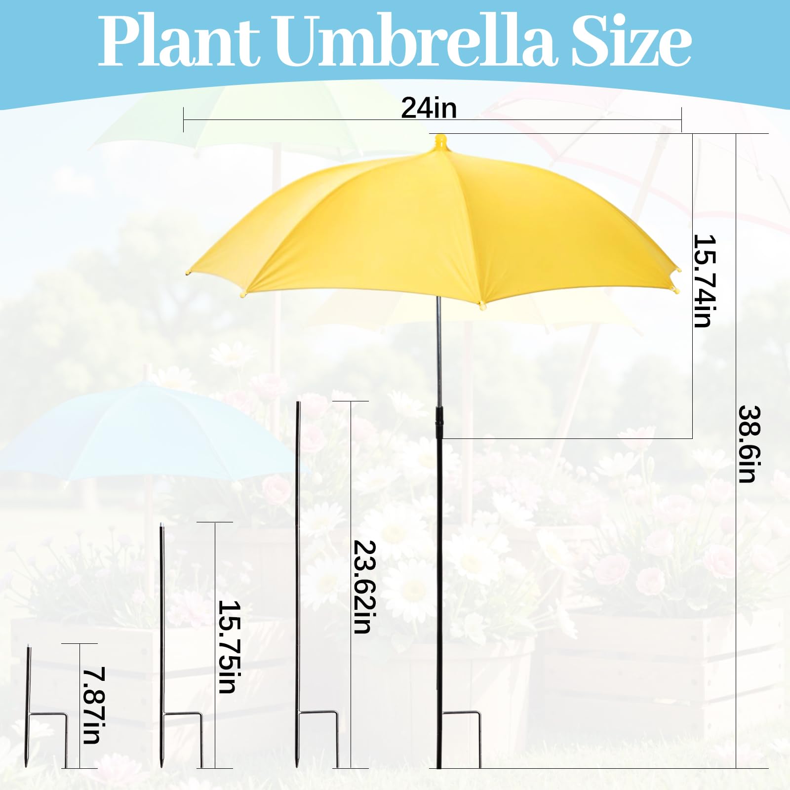 Prudiut 24-inch sun shade umbrella with metal pole for garden beds