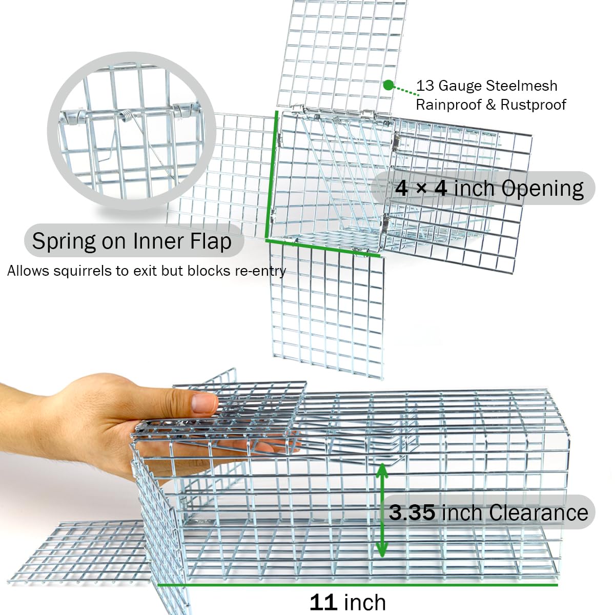 Heavy-duty 2mm metal excluder door stands up to chewers.