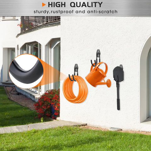 Pruite garage wall rack keeps tools and hoses tidy
