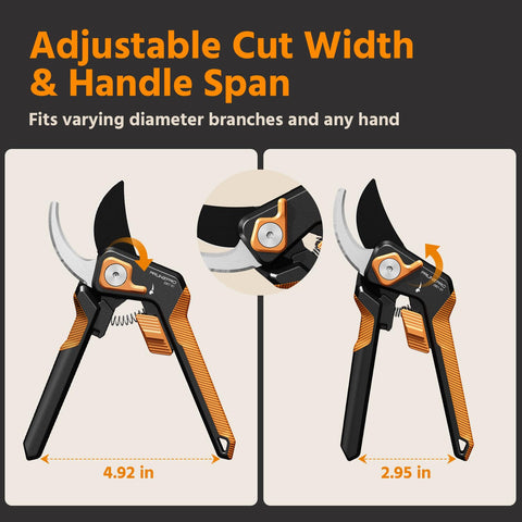 PrunePro adjustable handle span fits large and small hands for comfortable pruning.