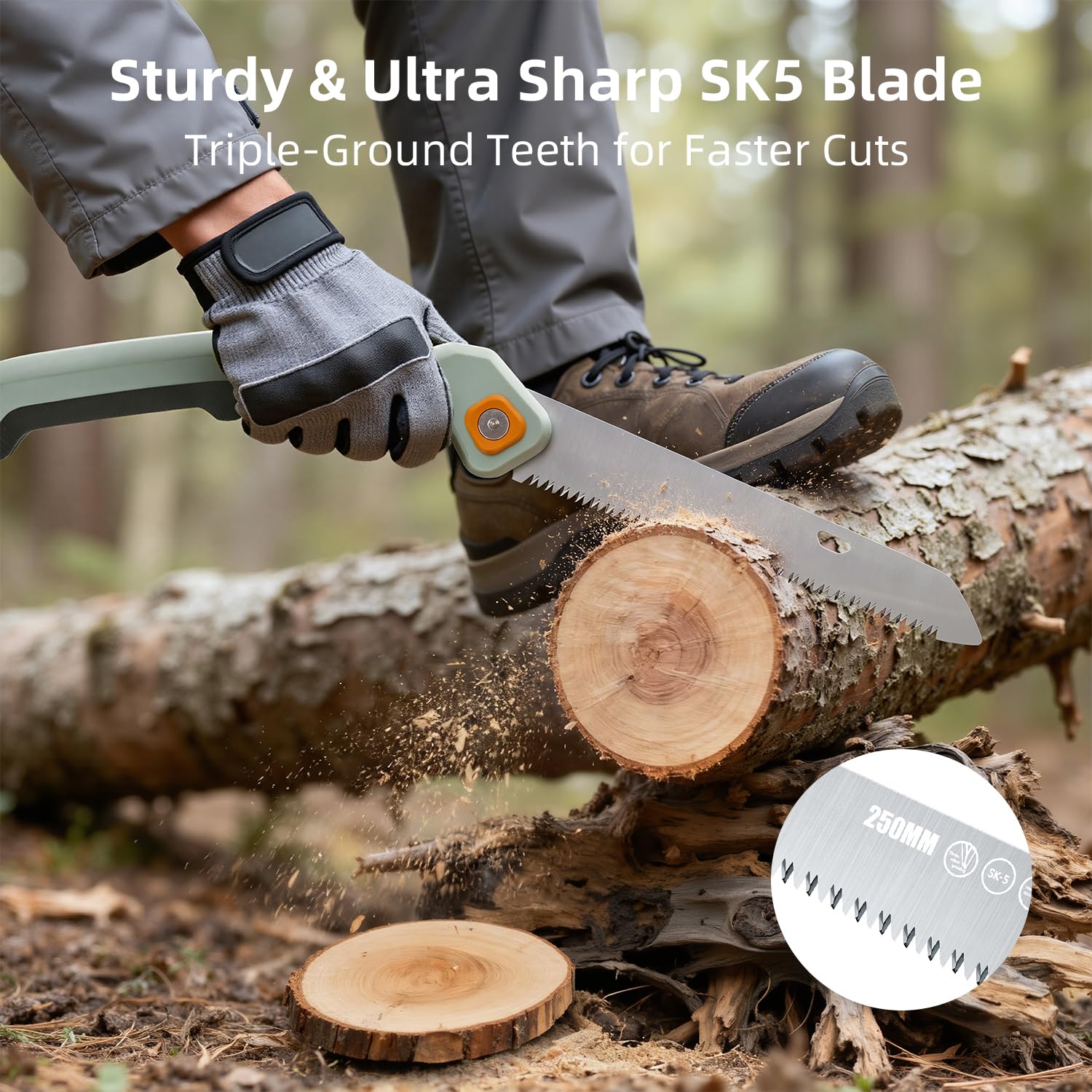 Close-up view of the 3-angle adjustable system enabling tight-space cuts.