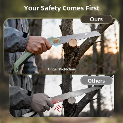 Ergonomic non-slip handle provides secure grip during long pruning tasks.