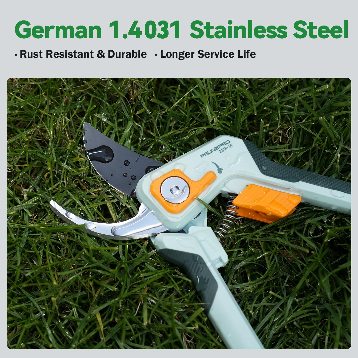 PrunePro garden scissors ergonomic handles provide comfortable grip during long pruning sessions.