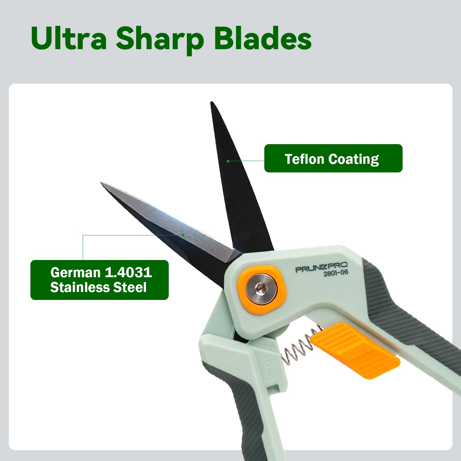 PrunePro garden scissors micro-tip close-up highlights precision trimming in tight spaces.
