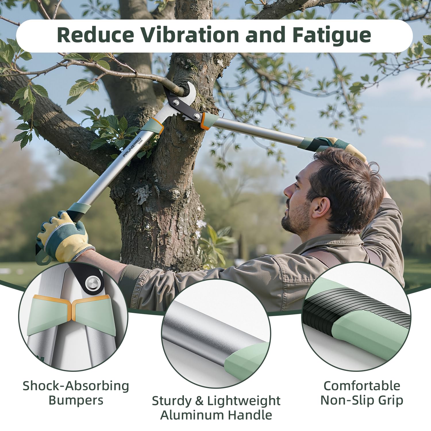 PrunePro loppers aluminum handle for lightweight pruning comfort.