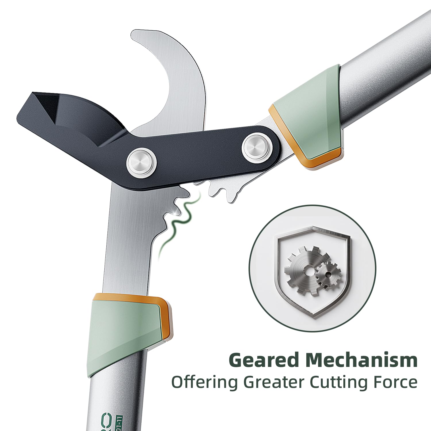 PrunePro loppers gear system illustration highlighting increased leverage.