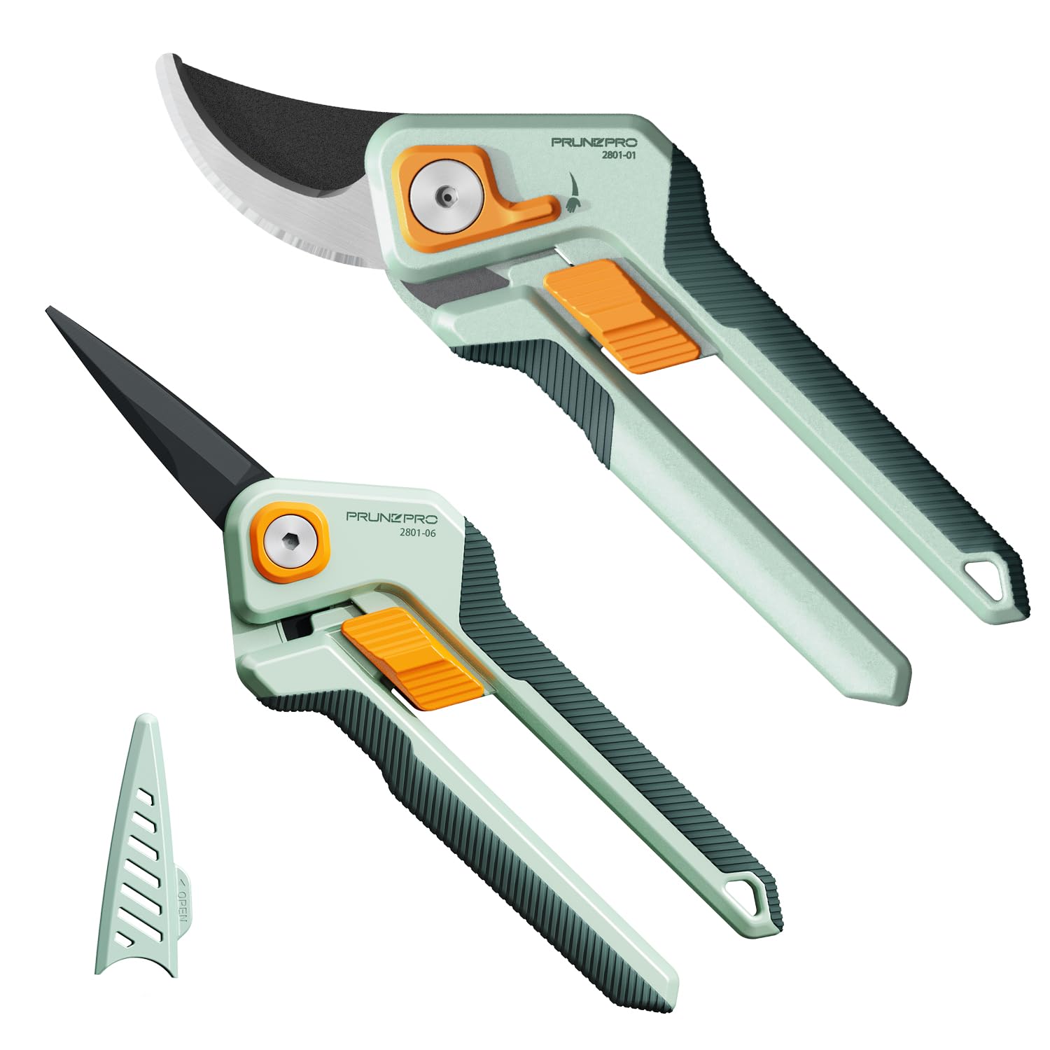 PrunePro pruning shears blade closeup shows a sharp German stainless steel edge for clean cuts.