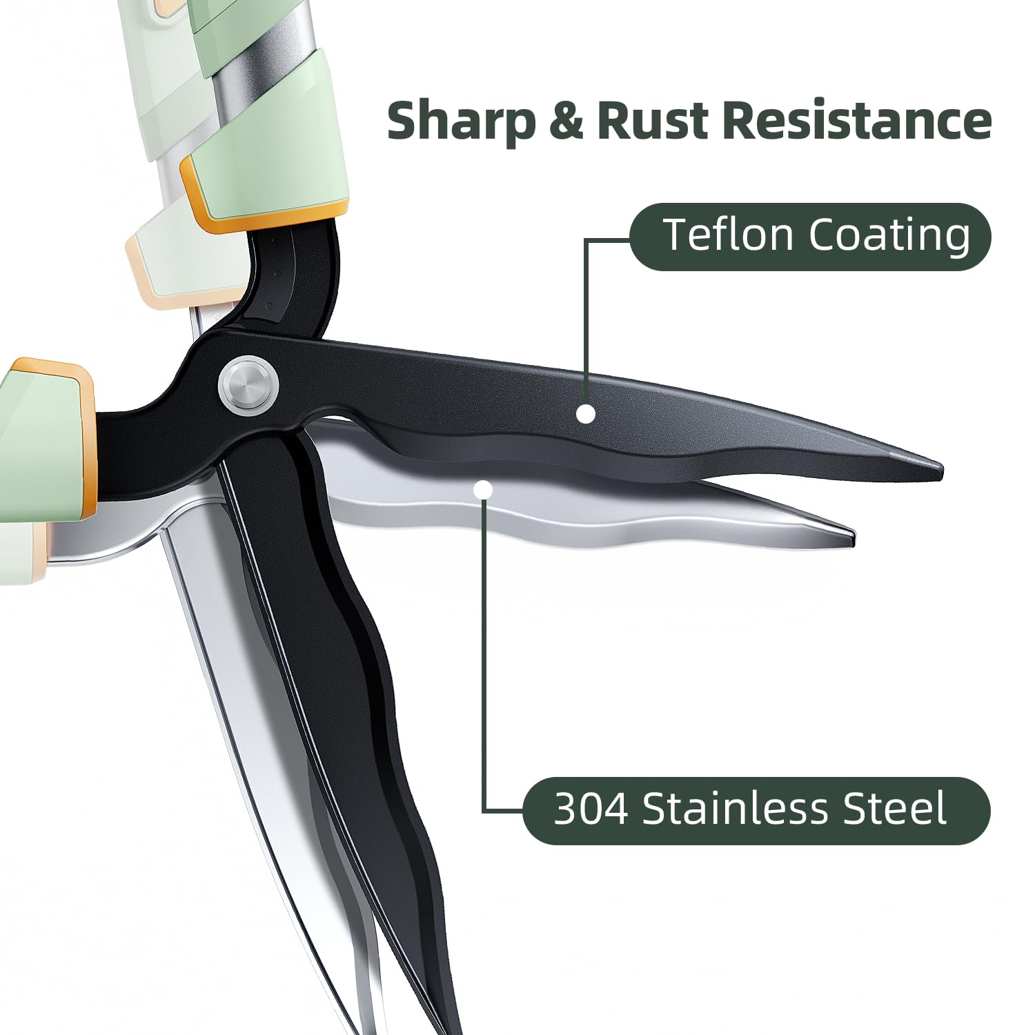 PrunePro wavy stainless steel blades grip branches for secure, precise cuts.