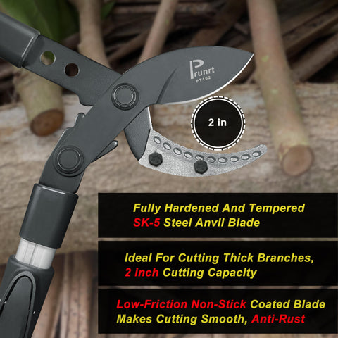 Prunrt ergonomic non-slip grips maximize comfort and control.