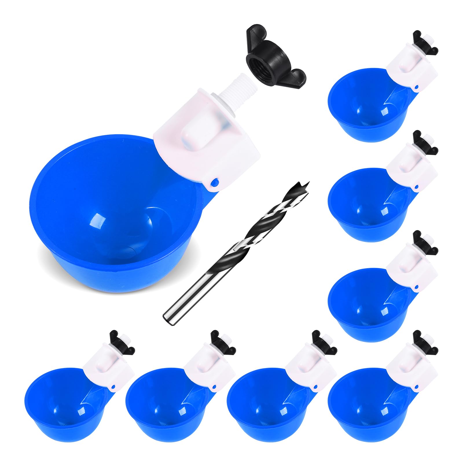 Psarnuk chicken waterer cups blue in a compact eight-pack for reliable flock hydration.