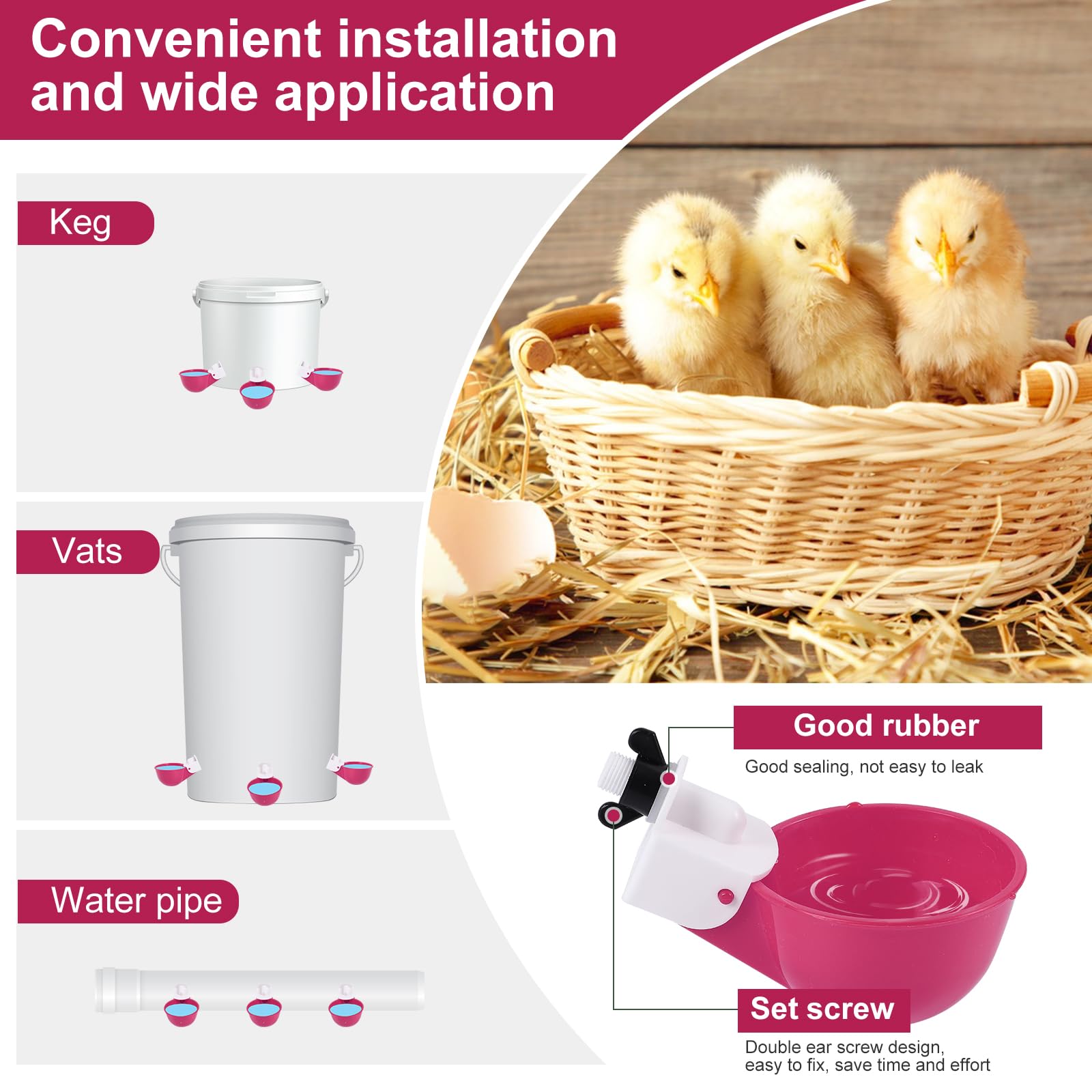 Psarnuk detachable cups simplify cleaning and coop hygiene