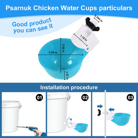Psarnuk packaging includes eight cups and drill bits for setup