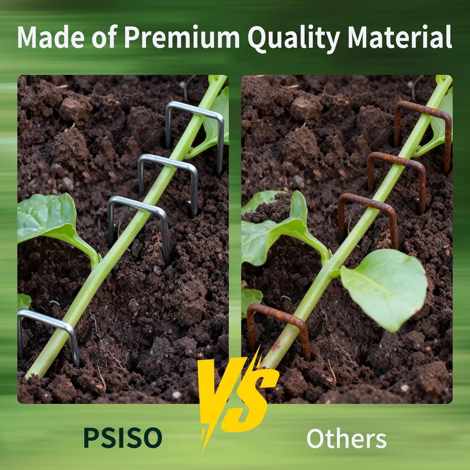 PSISO stake secures weed barrier fabric and irrigation tubing