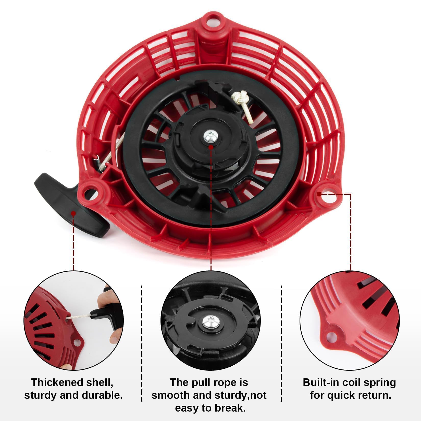 PSLER recoil starter being held, easy to install and replace.