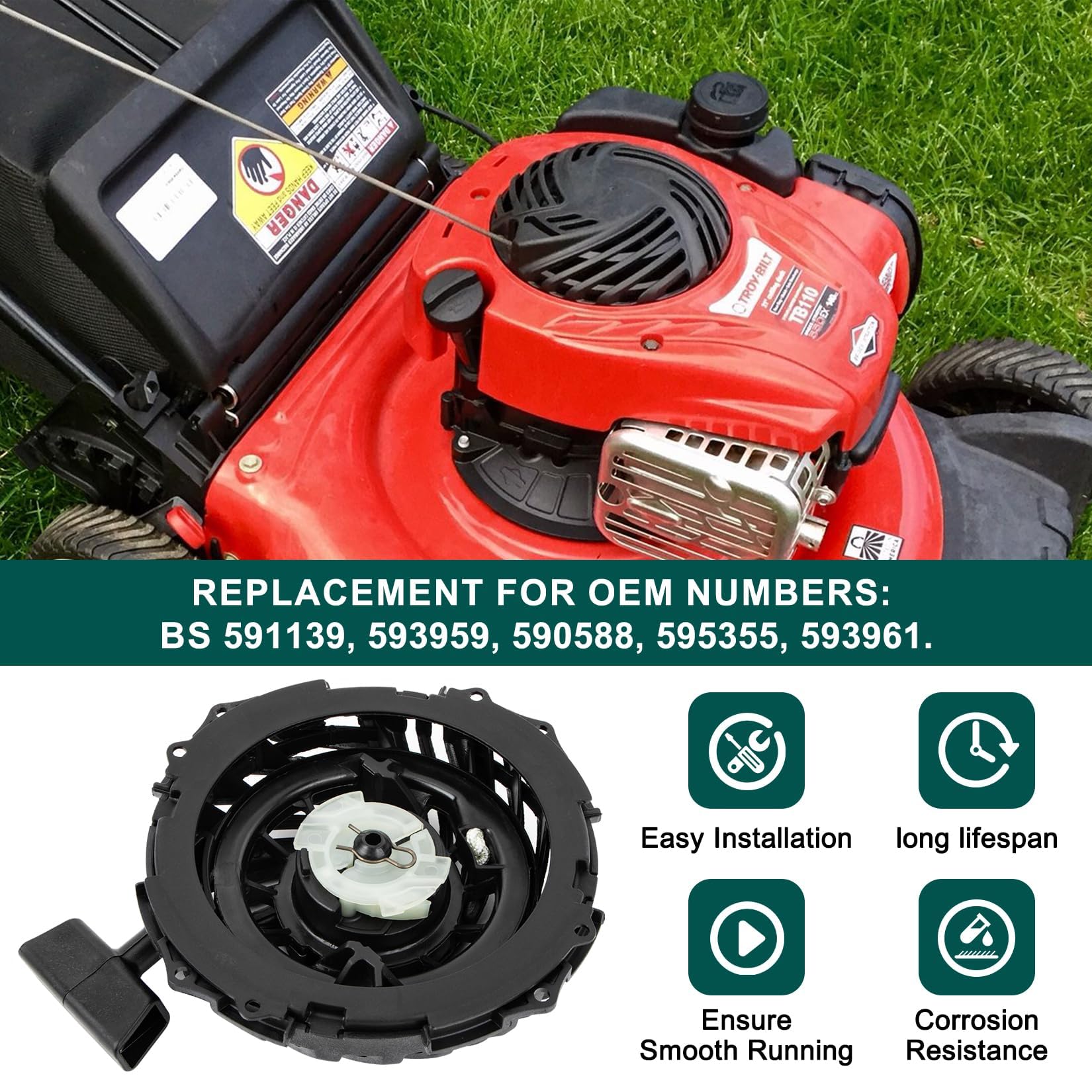 PSLER pull start compatible with Troy-Bilt and Craftsman mowers for simple replacement