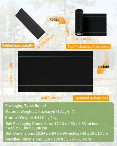 Pterying heavy-duty landscape fabric install guide with green stripes for alignment.