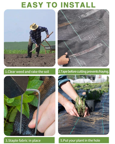 Pterying landscape fabric with green stripes assists precise mulching and planting.
