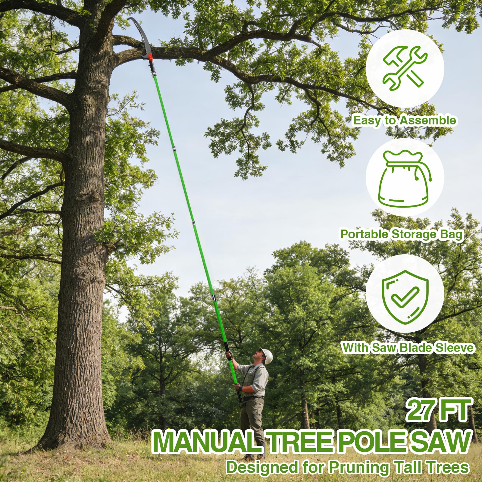 Pterying pole saw with double-lock joints for secure, stable pruning