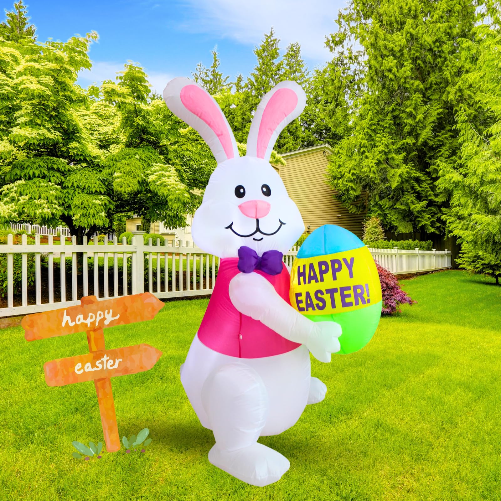PTS 6ft inflatable bunny with egg glowing for festive outdoor Easter display.