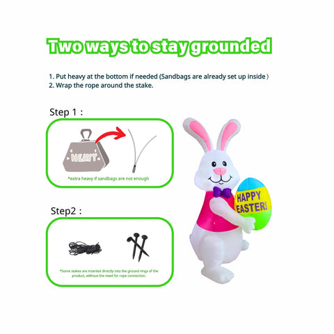 PTS LED bunny inflatable with egg lights up outdoor yard at night.