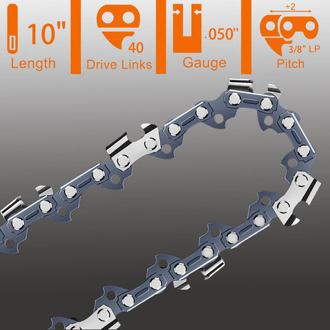 PuBaDuoParts 10-inch chain with 3/8 LP gauge and 40 drive links for smooth cutting