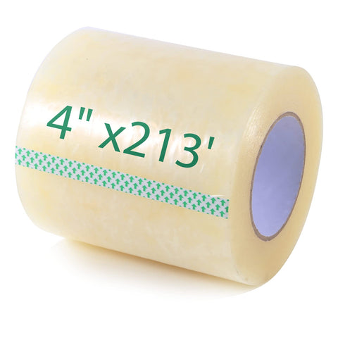 Pueatte greenhouse tape, clear UV-resistant, sealing a plastic panel repair.