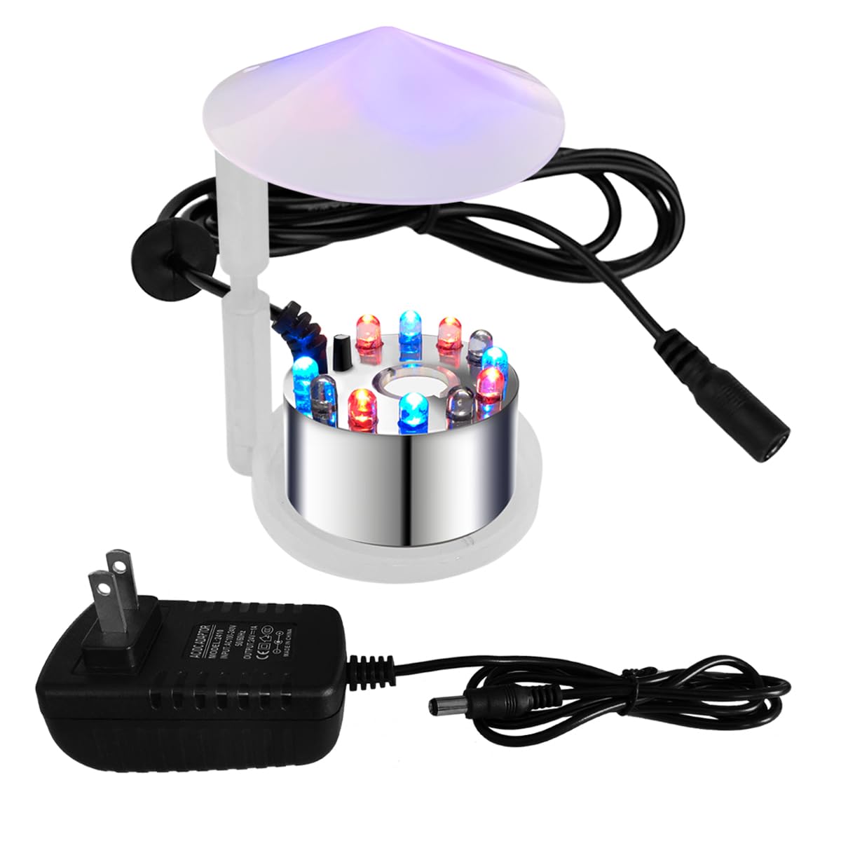 PULACO Mist Maker with 12 LEDs producing pond fog for magical ambiance.