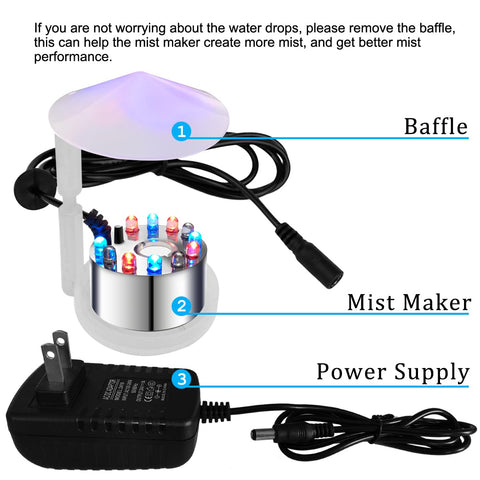 PULACO ultrasonic mist maker creates colorless, odorless mist for water features.