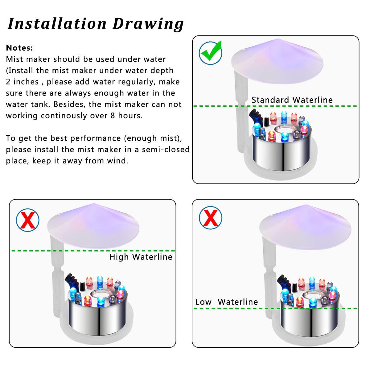 PULACO mist maker installed underwater for seamless fountain fog.