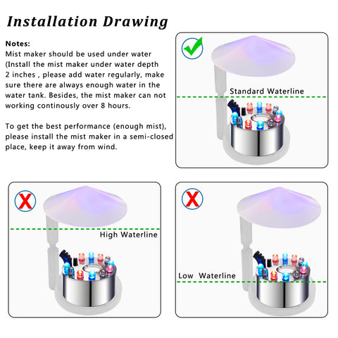 PULACO mist maker installed underwater for seamless fountain fog.