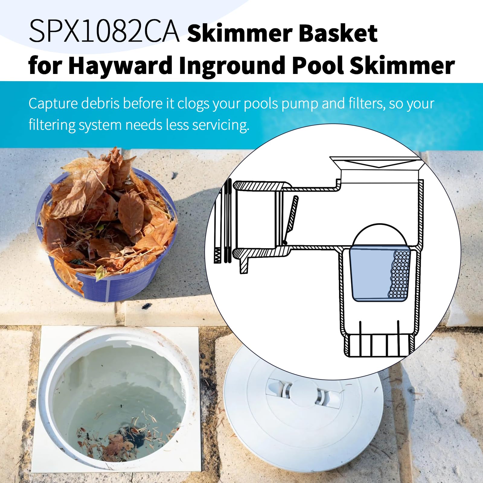 Pulems easy-clean interior skimmer basket simplifies rinsing debris