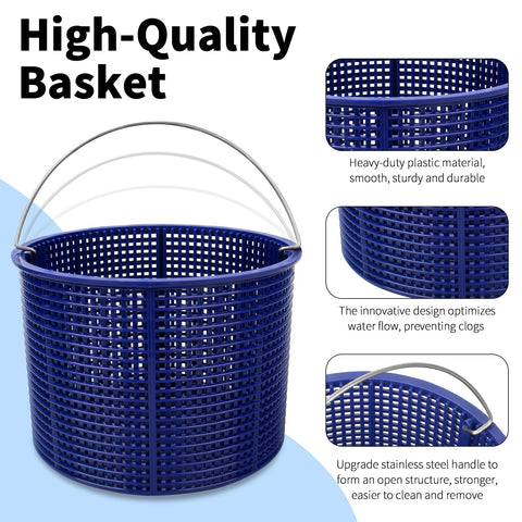 Heavy-duty plastic Pulems skimmer basket built to withstand weather
