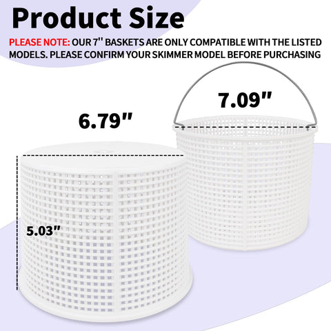 Pulems seven-inch skimmer basket top diameter for precise fit and quick debris capture.