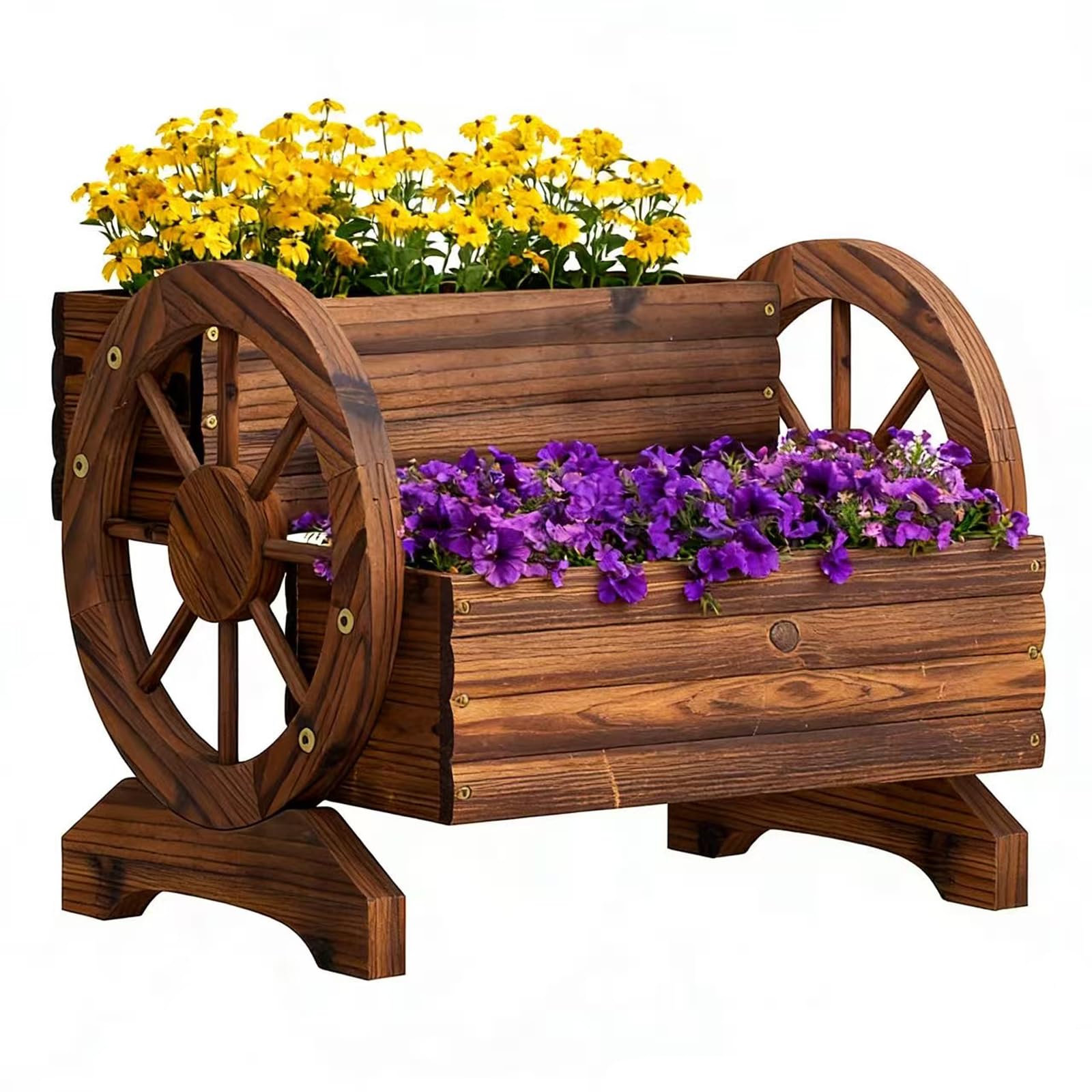 PULIJIAJU wooden wagon planter front view with wheels for easy movement