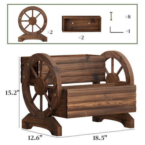 PULIJIAJU wooden wagon planter side view showing sturdy frame