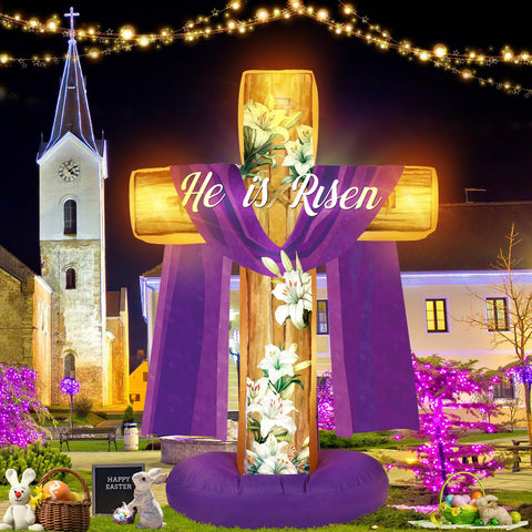 PullCrease Easter cross inflatable front view with LED lights for day and night visibility