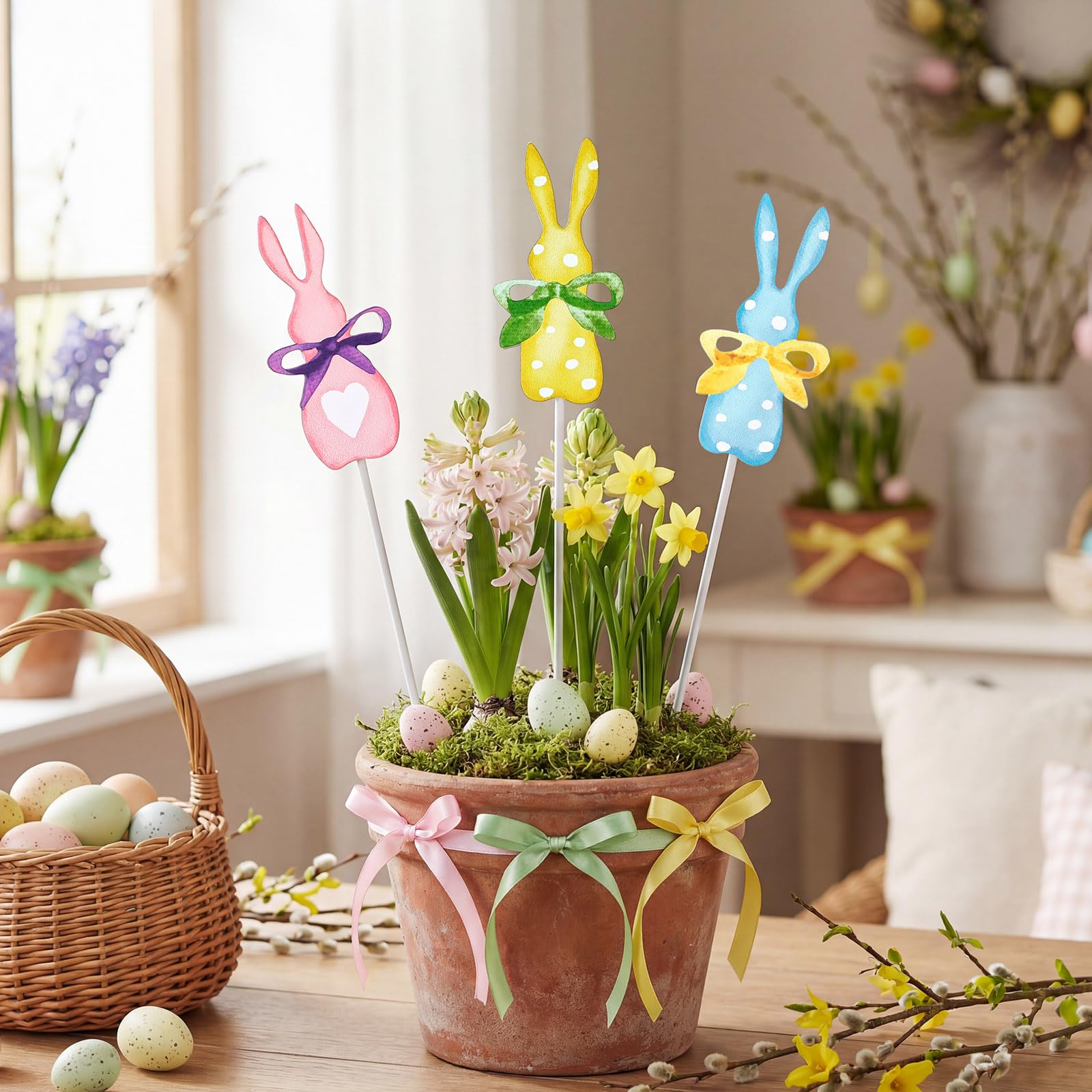 PullCrease polka-dot bunny stake yellow brightens your garden for Easter