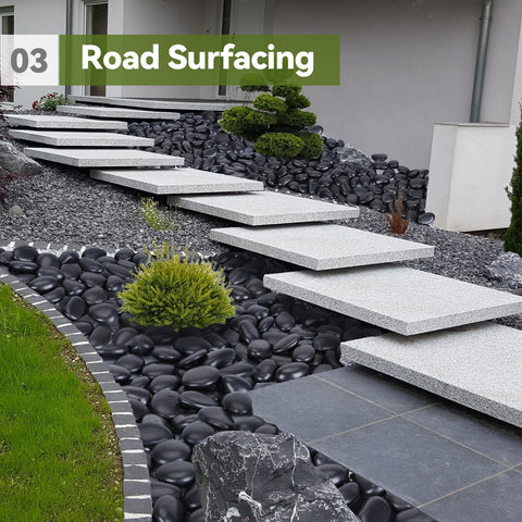 Pulovin river rocks create walkway accents with clean, modern character.