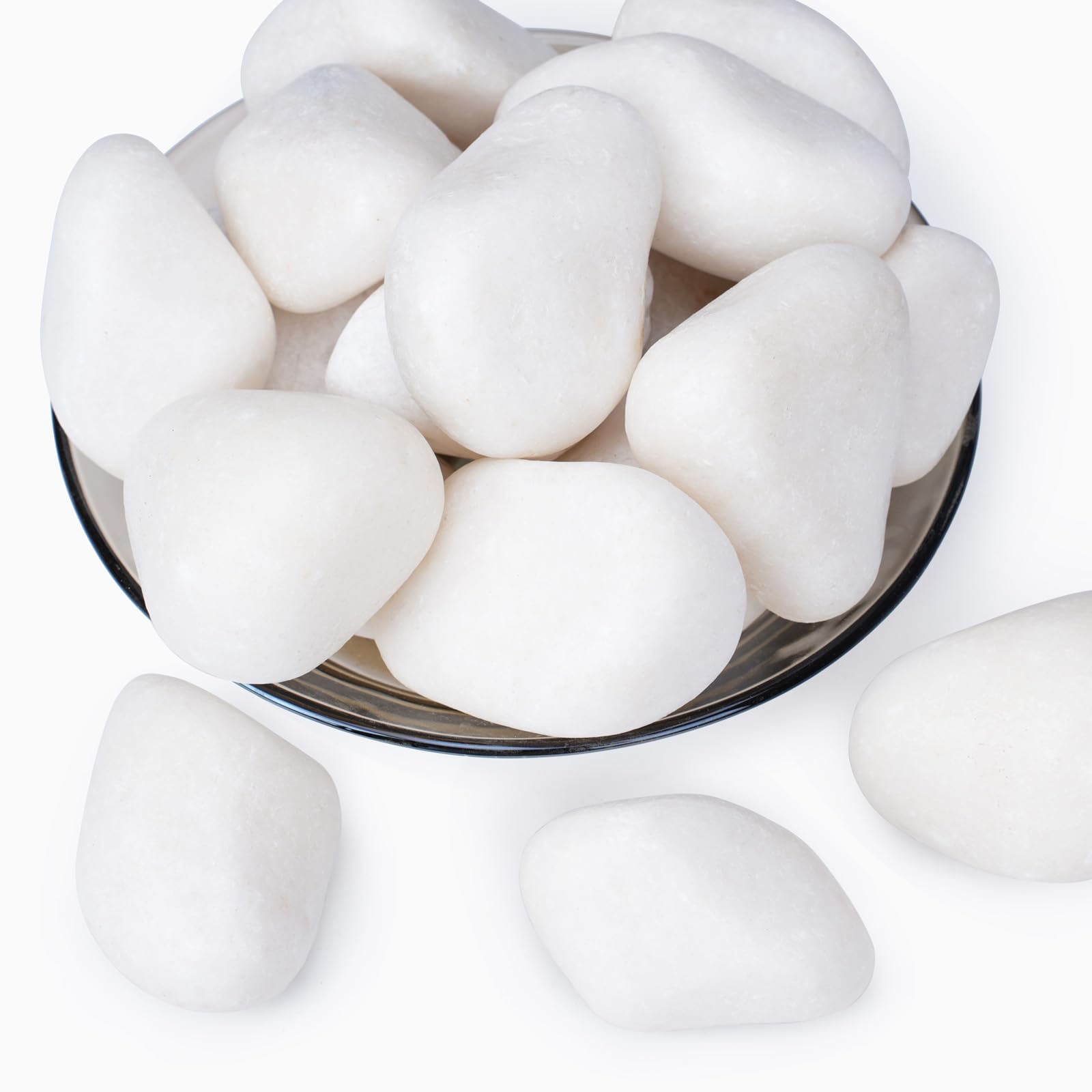 Pulovin white rocks for landscaping in 2-3 inch size enhance curb appeal and erosion control.