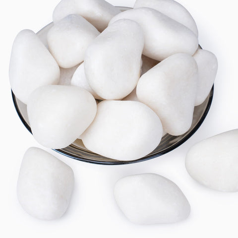 Pulovin white rocks for landscaping in 2-3 inch size enhance curb appeal and erosion control.