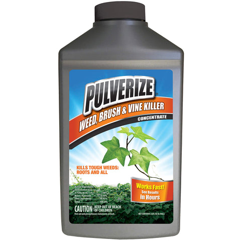 Pulverize Weed Brush & Vine Killer bottle demonstrates fast-acting weed control.