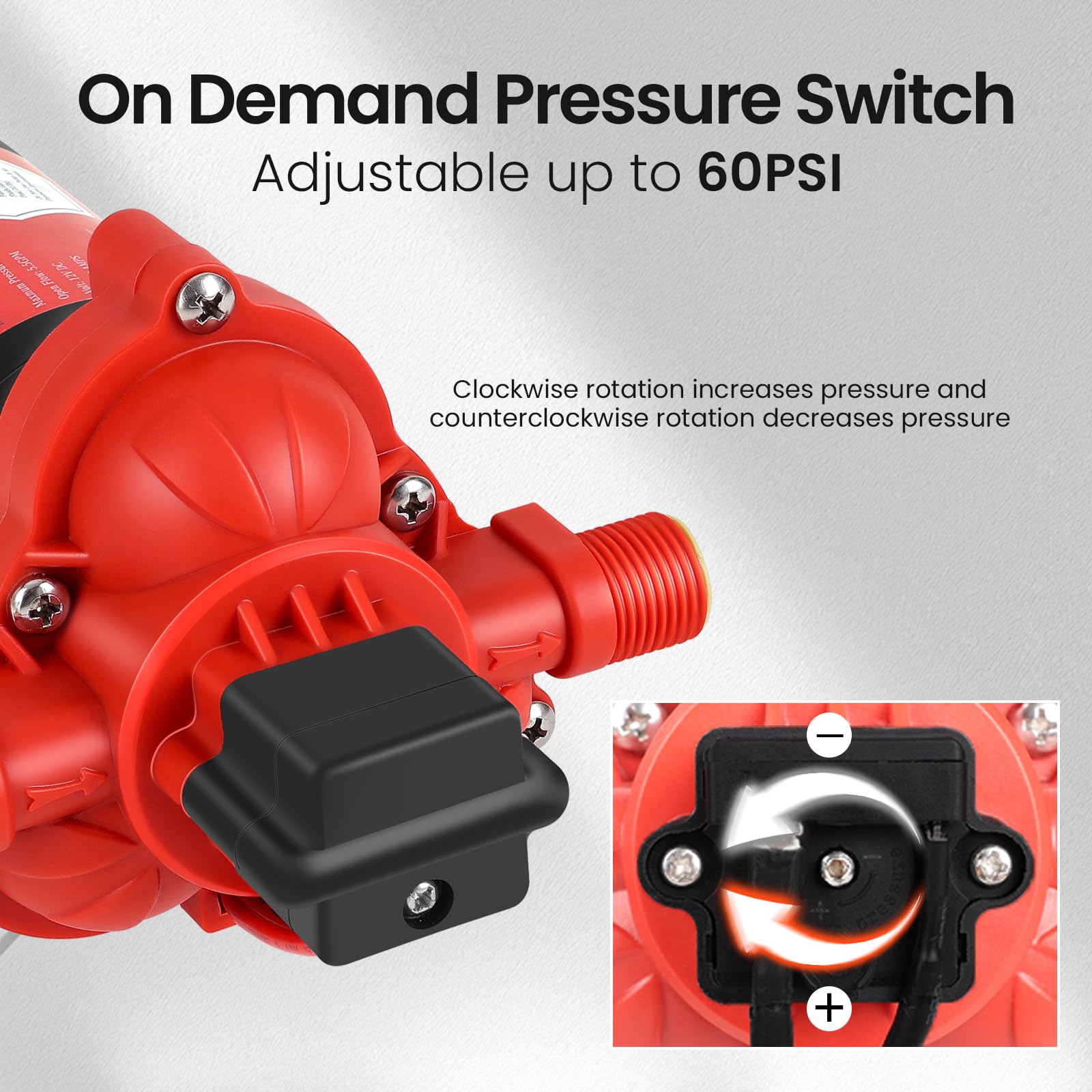 Pumpoasis pressure switch demonstrates adjustable pressure control.