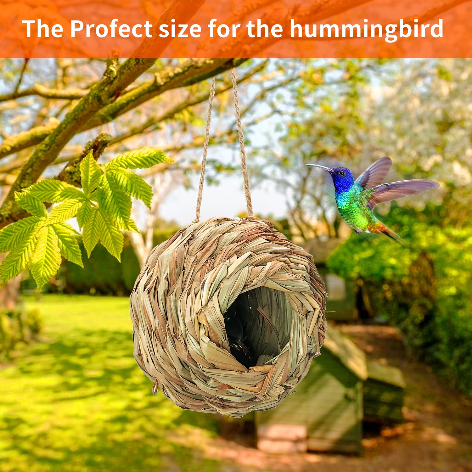 Puninoto grass materials bird house dissipates heat and vents naturally in summer.