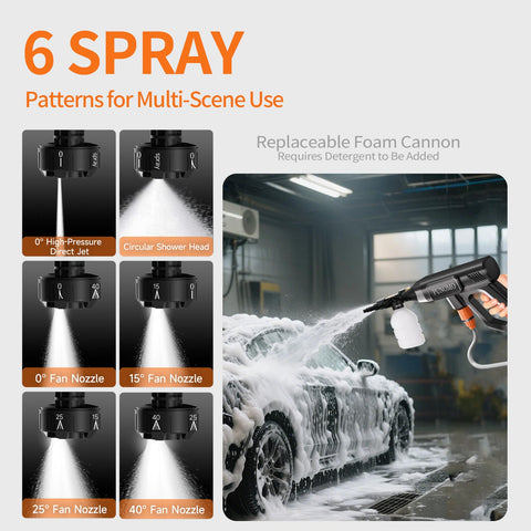 Punomo foam cannon attachment creates rich suds for thorough washing.