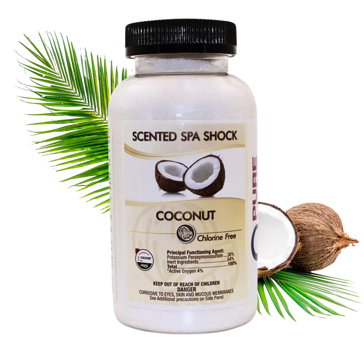 Pure and Simple Coconut Aromatherapy Spa Shock bottle for fast-dissolving freshness in water