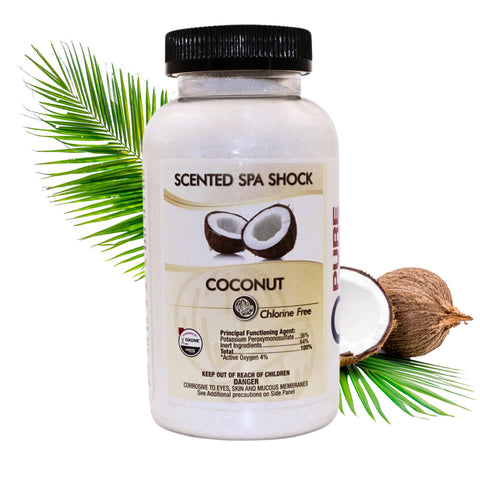 Pure and Simple Coconut Aromatherapy Spa Shock bottle for fast-dissolving freshness in water