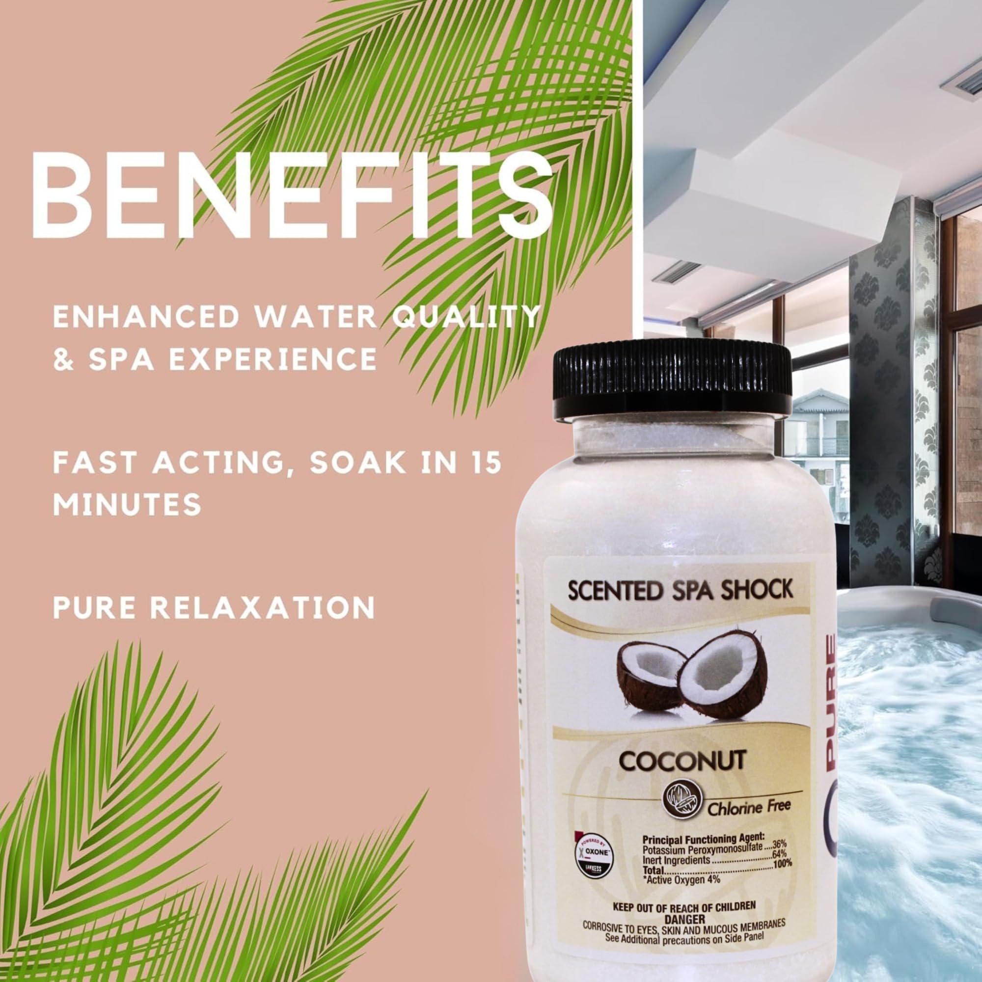 Pure and Simple Spa Shock closeup reveals tropical scent and premium formula