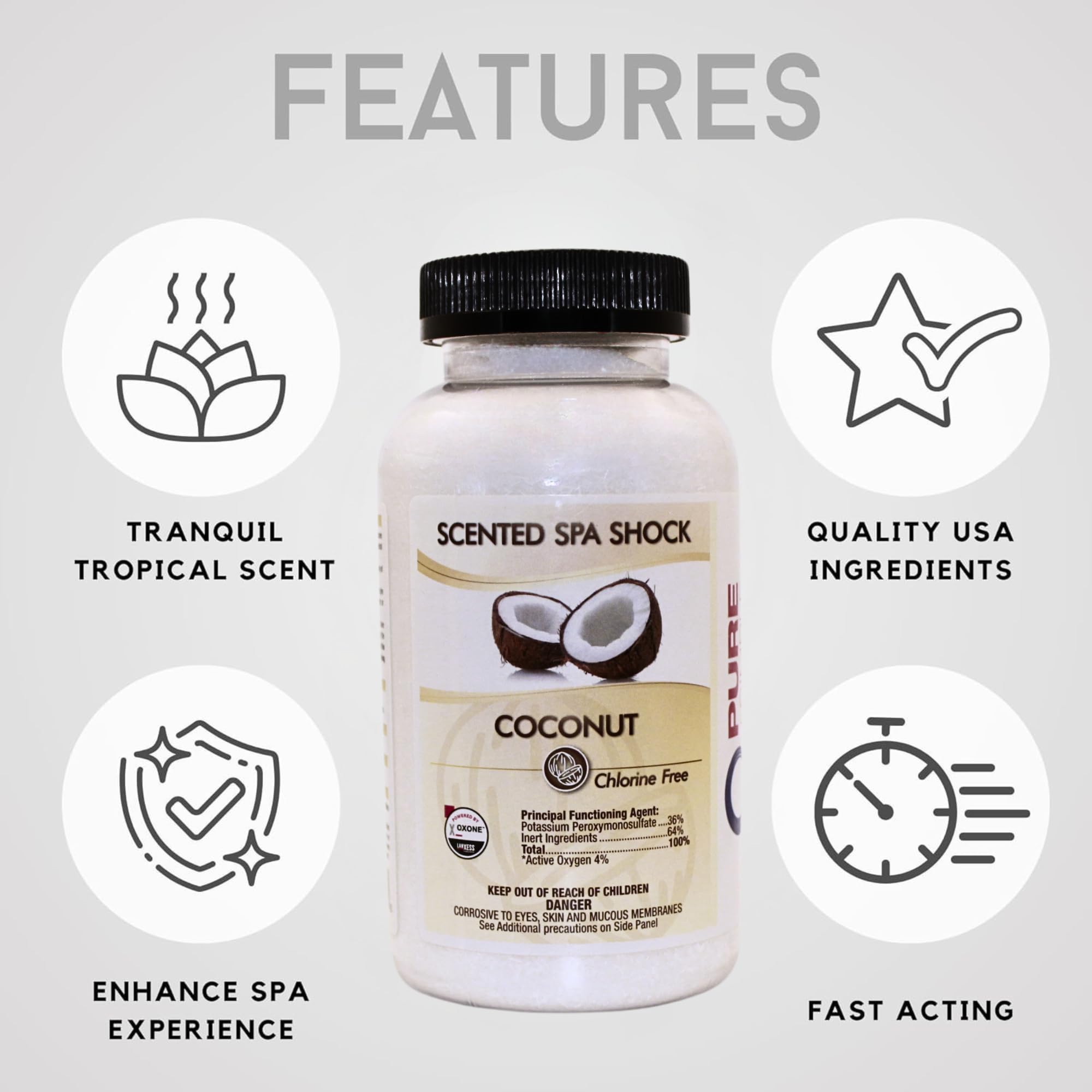 Pure and Simple Coconut Aromatherapy Spa Shock pour action demonstrates quick dosing