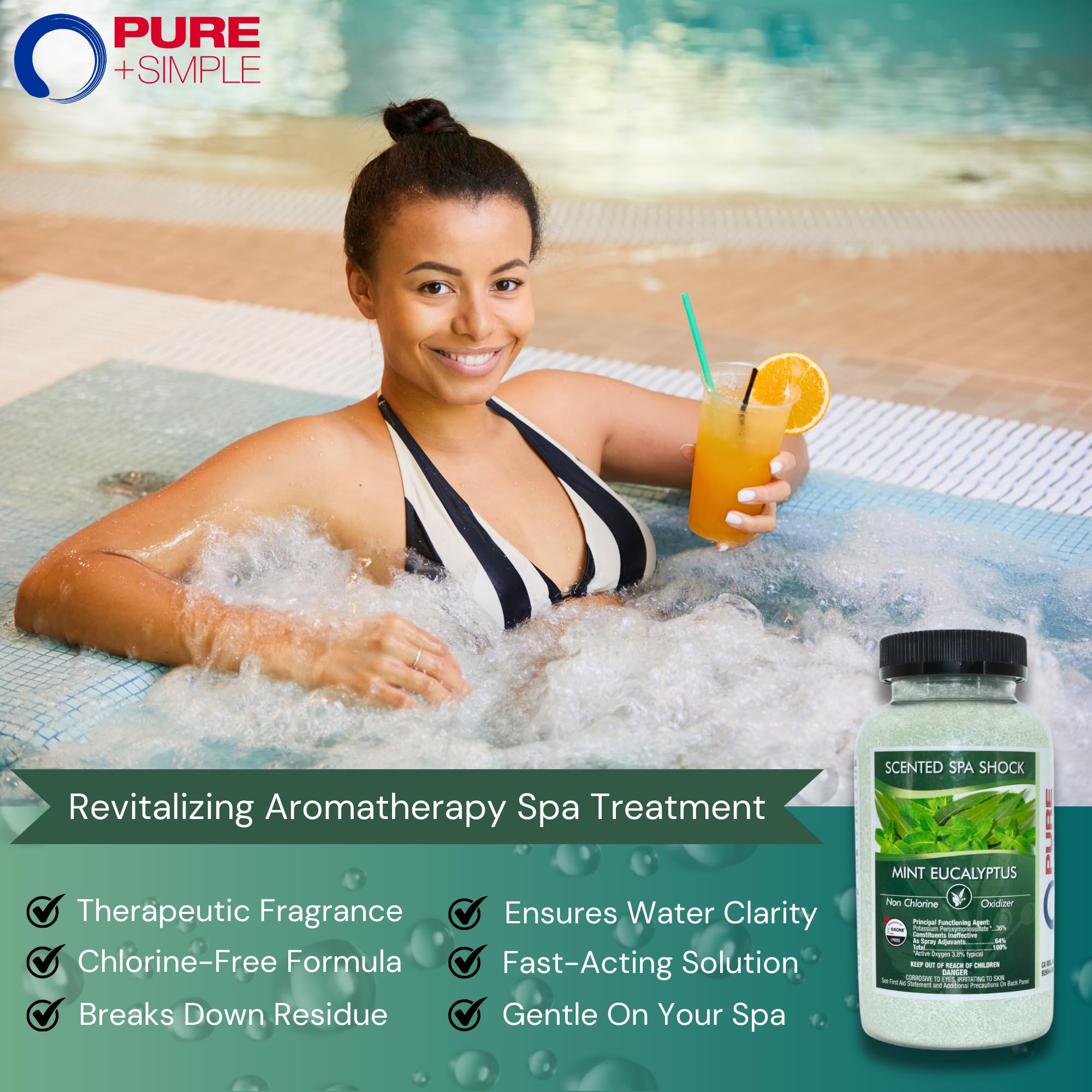 Hot tub water before and after treatment showing clear, inviting spa water.